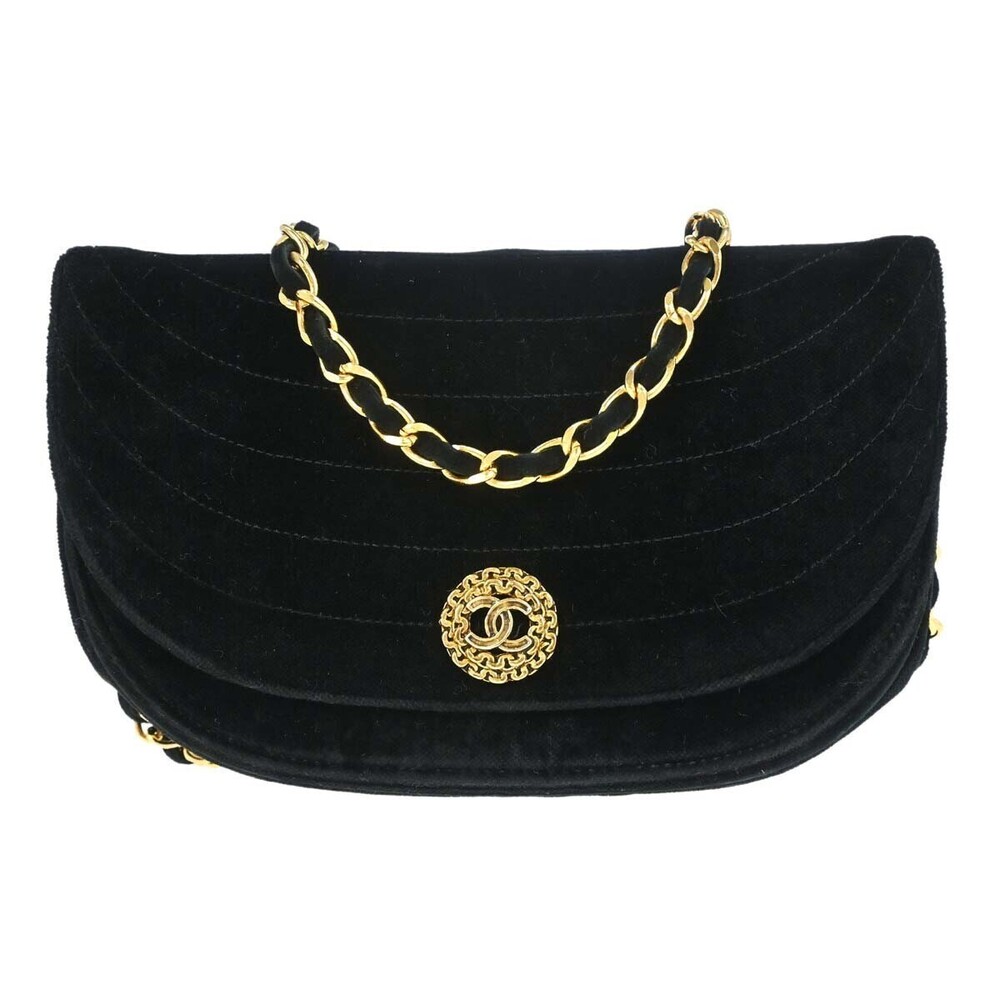 Chanel Vintage Crescent Flap Horizontal Quilted Velvet Medium